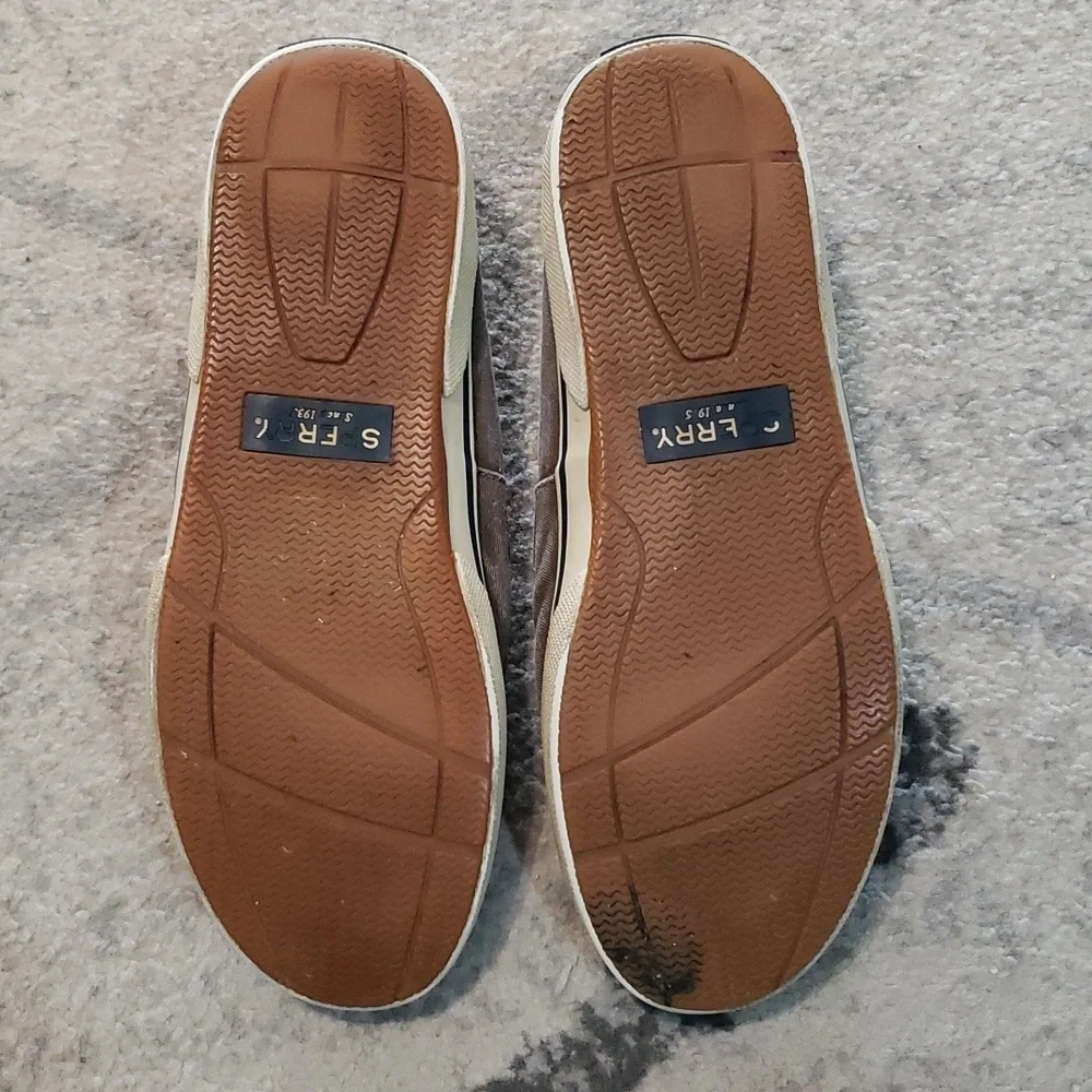 Sperry Top-Sider Men’s Blue and Dark Khaki Canvas Boat Shoes Lace Up Size 10.5M
